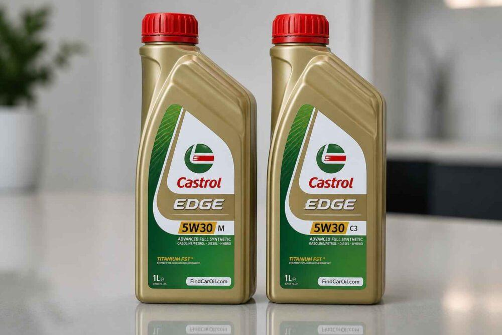 Dwie butelki oleju silnikowego Castrol EDGE 5W-30 na jasnym blacie