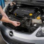 Mechanik sprawdza komorę silnika samochodu Opel