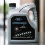 Kanister oleju silnikowego Ford Formula 5W-30 na stole, z widoczną etykietą produktu
